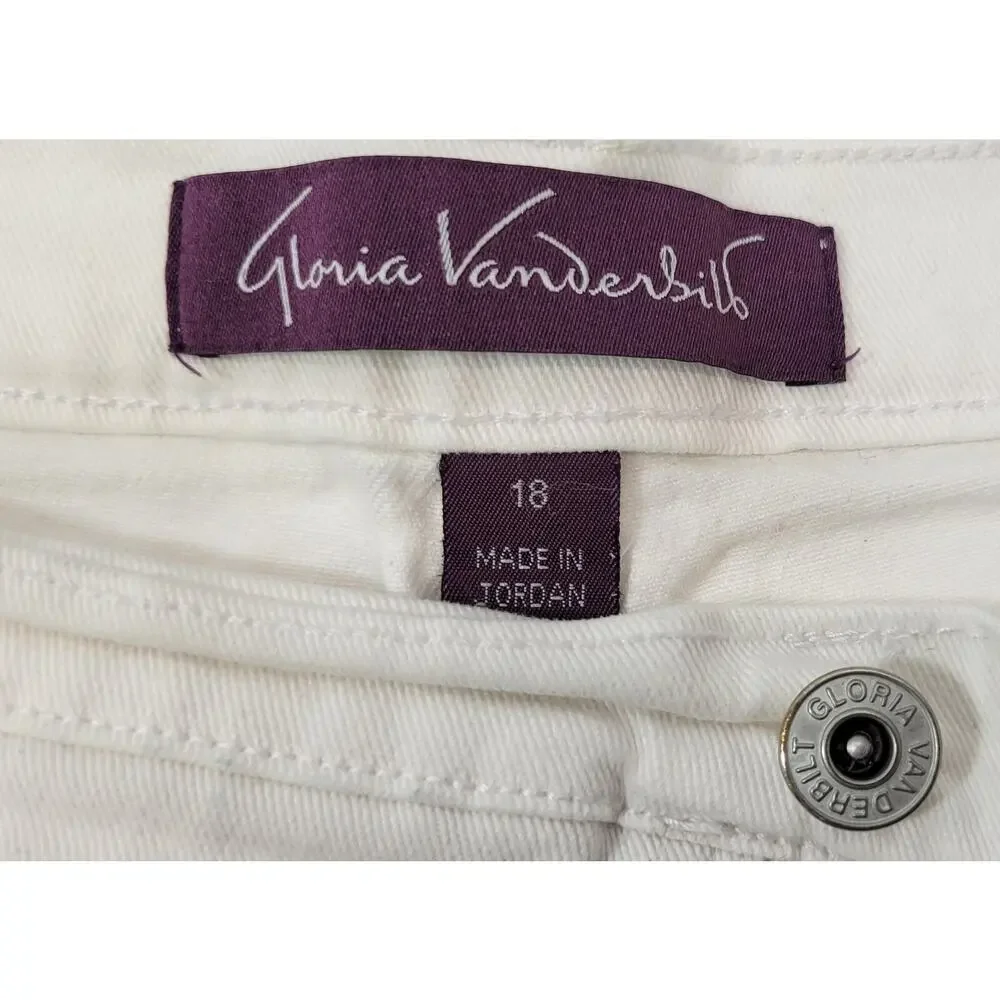 L9) Gloria Vanderbilt Amanda Capri White Studded Denim Pants 18 Missy